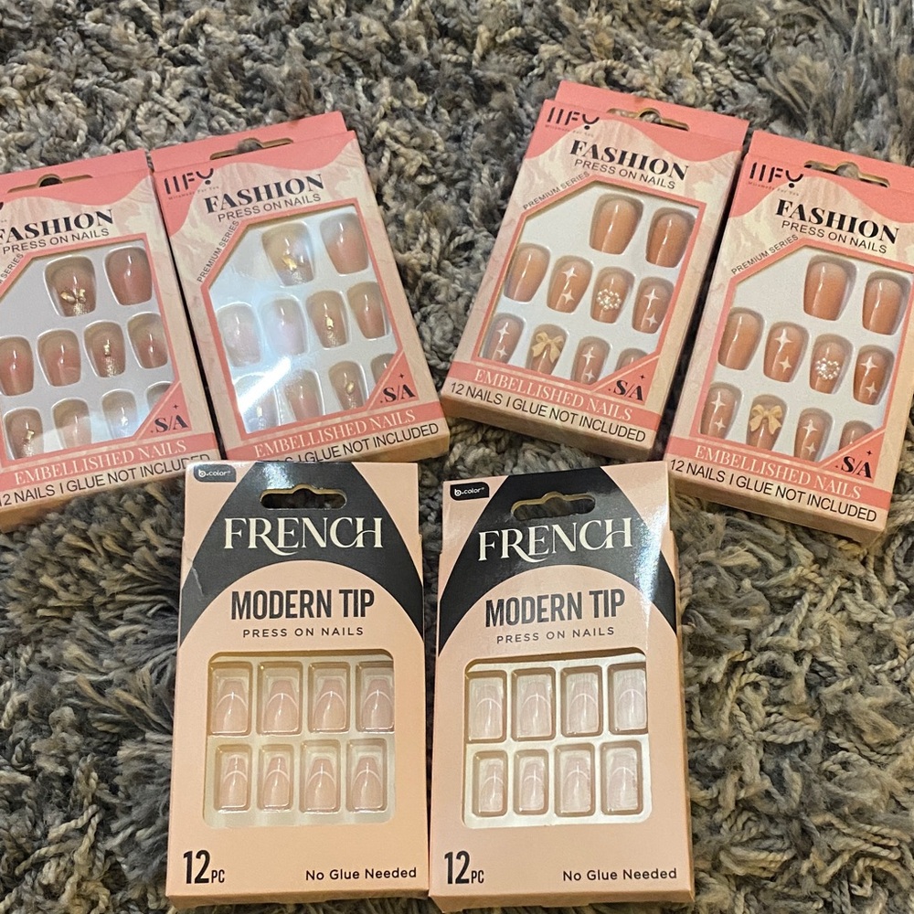 NEW- Embellished and French Press-On Nails - Set of (3) Styles
